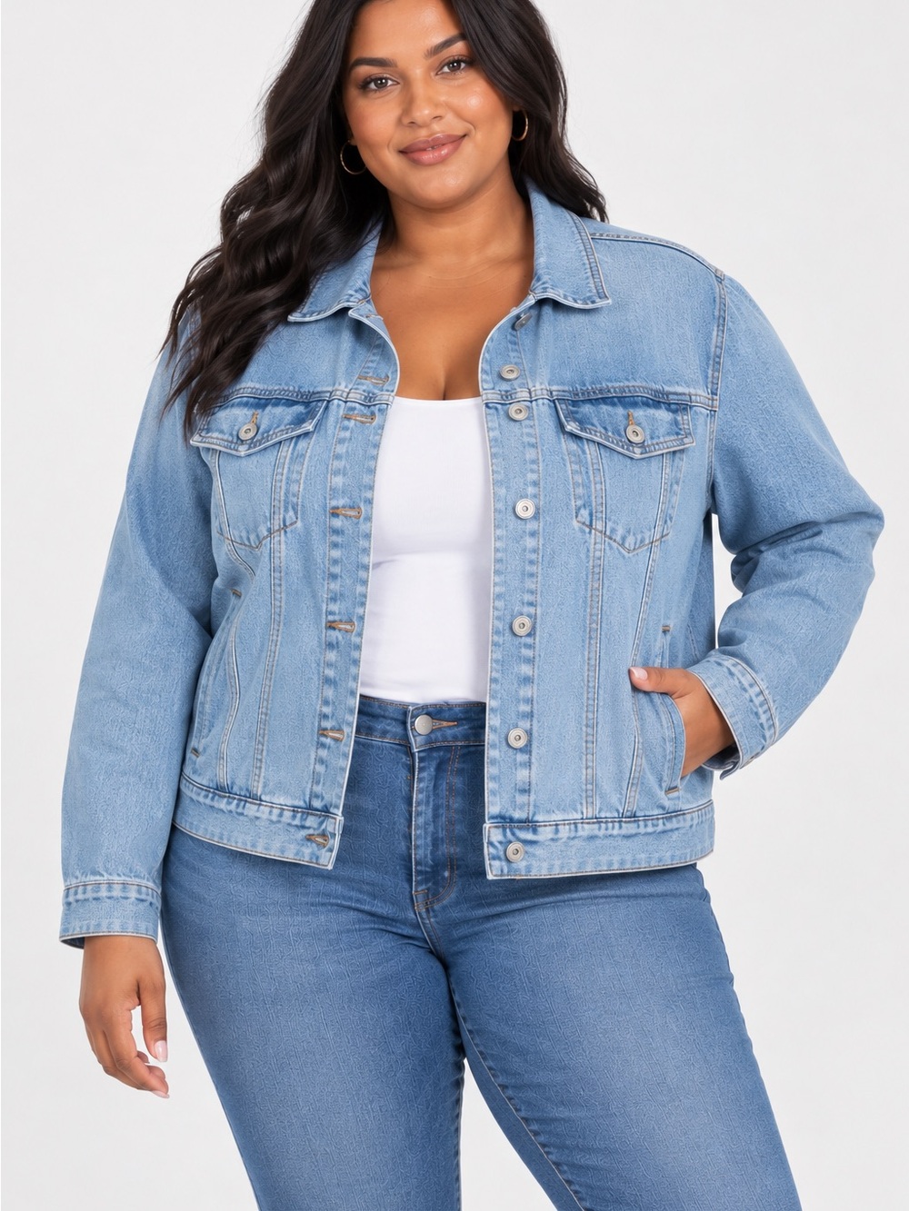 Old Navy Womenβs Denim Jean Jacket XL Light Wash Blue Trucker Button Front